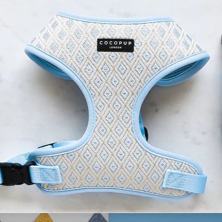 LUXE Embroidered Glitter Adjustable Neck Harness - Pup Charming Blue - The Cambridge Dog Co.